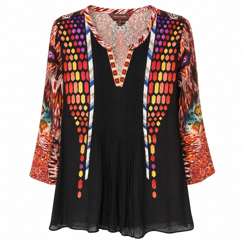 Ranna Gill Resortcore Pleated Blouse Women Small Luxe Bohemian Artsy Eclectic